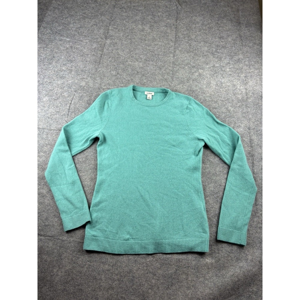 L.L. Bean 100% Cashmere Teal Crewneck Sweater Women's S Tall Luxury Basic Cozy